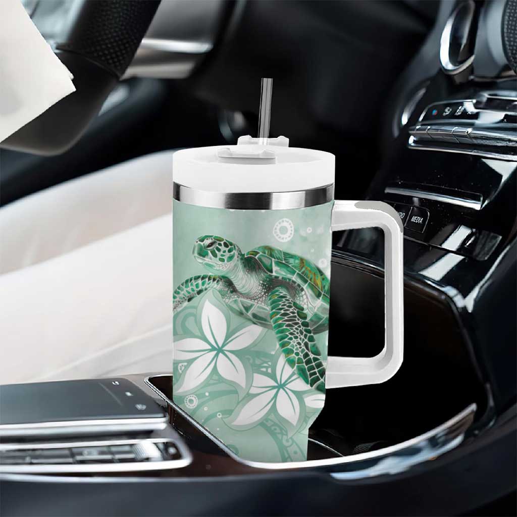 Happy Valentine's Day Polynesia Tumbler With Handle SeaTurtle Couple Polynesian - Green Lester Color LT14 - Polynesian Pride