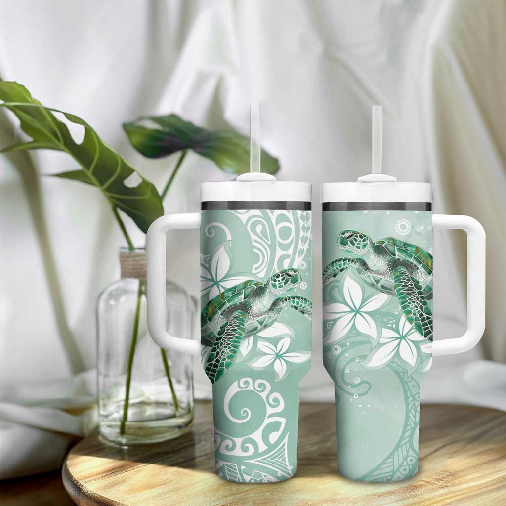 Happy Valentine's Day Polynesia Tumbler With Handle SeaTurtle Couple Polynesian - Green Lester Color LT14 - Polynesian Pride