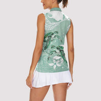 Happy Valentine's Day Polynesia Women Sleeveless Polo Shirt SeaTurtle Couple Polynesian - Green Lester Color LT14 - Polynesian Pride
