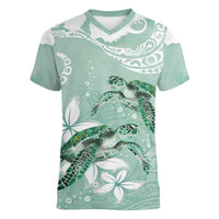 Happy Valentine's Day Polynesia Women V-Neck T-Shirt SeaTurtle Couple Polynesian - Green Lester Color LT14 Female Green - Polynesian Pride