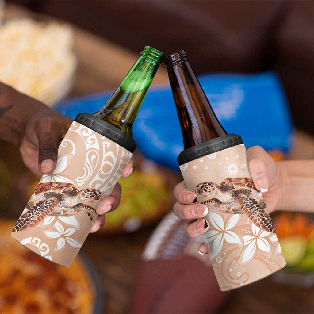 Happy Valentine's Day Polynesia 4 in 1 Can Cooler Tumbler SeaTurtle Couple Polynesian - Desert Sand Color LT14 - Polynesian Pride