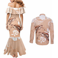 Happy Valentine's Day Polynesia Couples Matching Mermaid Dress and Long Sleeve Button Shirt SeaTurtle Couple Polynesian - Desert Sand Color