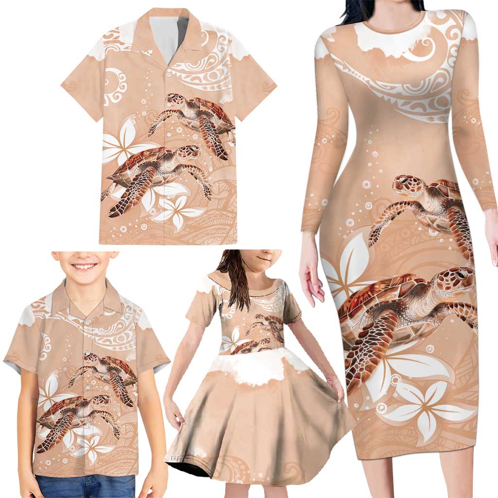 Happy Valentine's Day Polynesia Family Matching Long Sleeve Bodycon Dress and Hawaiian Shirt SeaTurtle Couple Polynesian - Desert Sand Color LT14 - Polynesian Pride