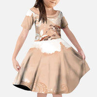 Happy Valentine's Day Polynesia Family Matching Mermaid Dress and Hawaiian Shirt SeaTurtle Couple Polynesian - Desert Sand Color LT14 Daughter's Dress Desert Sand - Polynesian Pride