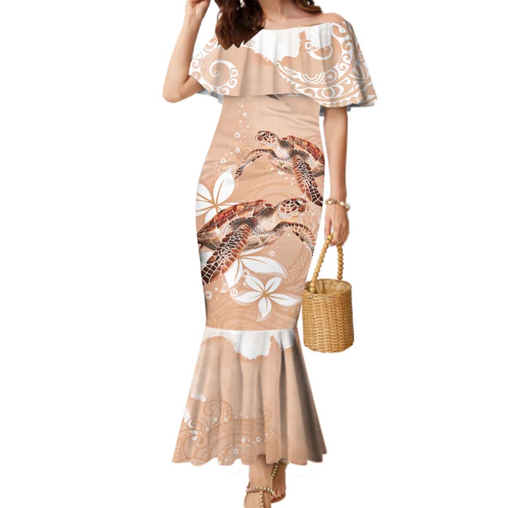 Happy Valentine's Day Polynesia Family Matching Mermaid Dress and Hawaiian Shirt SeaTurtle Couple Polynesian - Desert Sand Color LT14 Mom's Dress Desert Sand - Polynesian Pride
