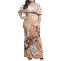 Happy Valentine's Day Polynesia Family Matching Off Shoulder Maxi Dress and Hawaiian Shirt SeaTurtle Couple Polynesian - Desert Sand Color