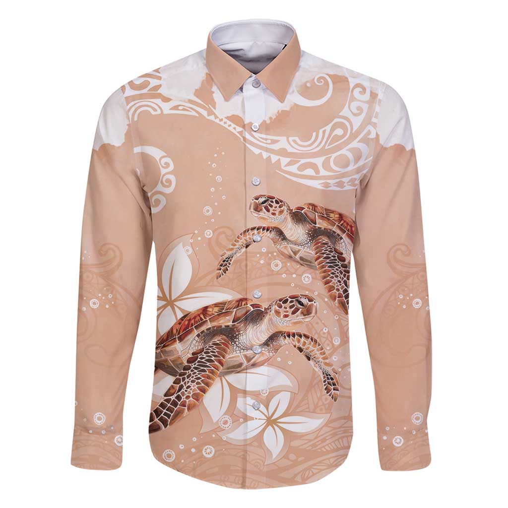 Happy Valentine's Day Polynesia Family Matching Off Shoulder Short Dress and Hawaiian Shirt SeaTurtle Couple Polynesian - Desert Sand Color LT14 Dad's Shirt - Long Sleeve Desert Sand - Polynesian Pride