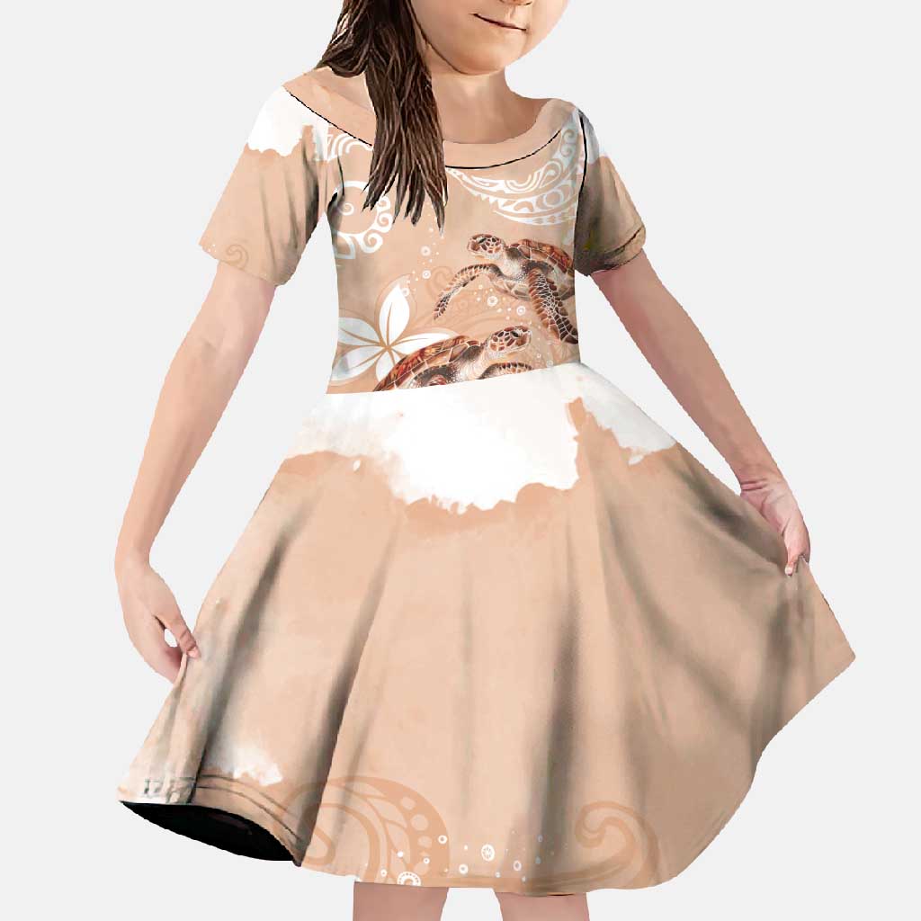 Happy Valentine's Day Polynesia Family Matching Summer Maxi Dress and Hawaiian Shirt SeaTurtle Couple Polynesian - Desert Sand Color LT14 Daughter's Dress Desert Sand - Polynesian Pride