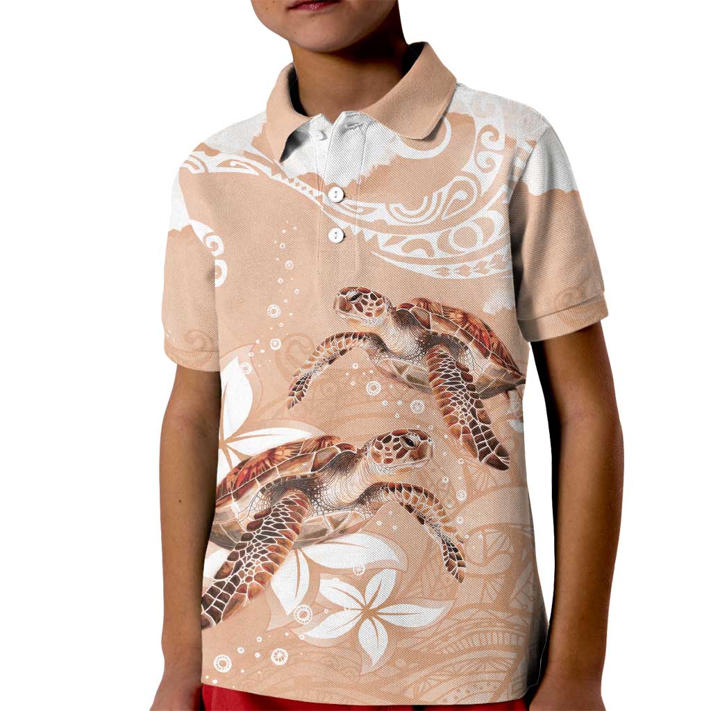 Happy Valentine's Day Polynesia Kid Polo Shirt SeaTurtle Couple Polynesian - Desert Sand Color LT14 Kid Desert Sand - Polynesian Pride