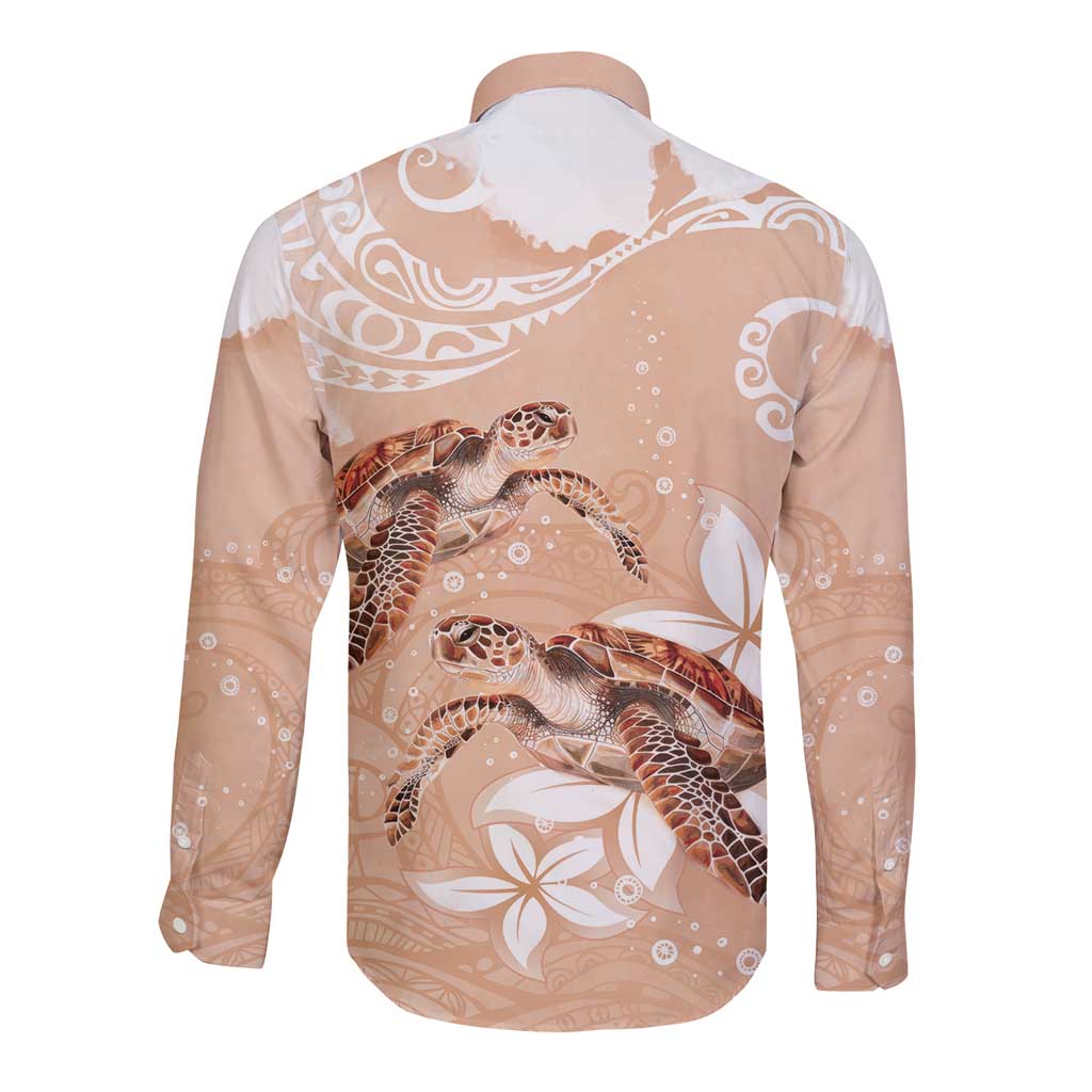 Happy Valentine's Day Polynesia Long Sleeve Button Shirt SeaTurtle Couple Polynesian - Desert Sand Color