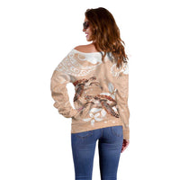Happy Valentine's Day Polynesia Off Shoulder Sweater SeaTurtle Couple Polynesian - Desert Sand Color