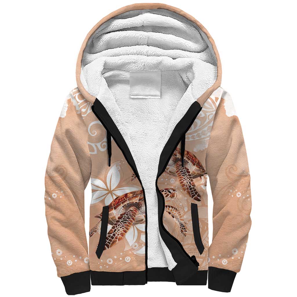 Happy Valentine's Day Polynesia Sherpa Hoodie SeaTurtle Couple Polynesian - Desert Sand Color
