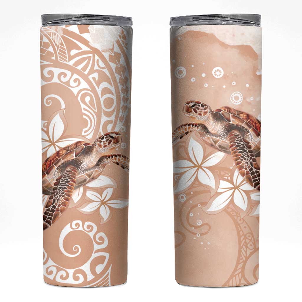 Happy Valentine's Day Polynesia Skinny Tumbler SeaTurtle Couple Polynesian - Desert Sand Color LT14 Desert Sand - Polynesian Pride