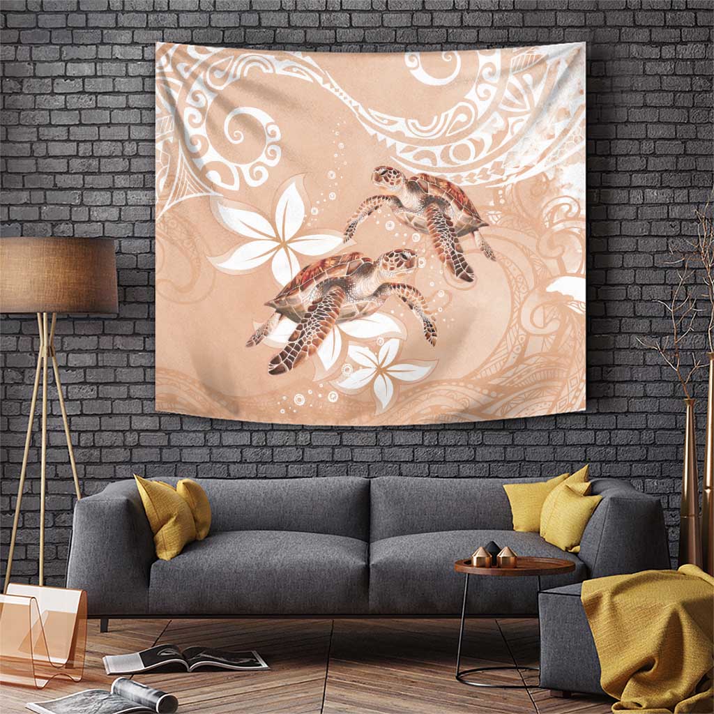 Happy Valentine's Day Polynesia Tapestry SeaTurtle Couple Polynesian - Desert Sand Color