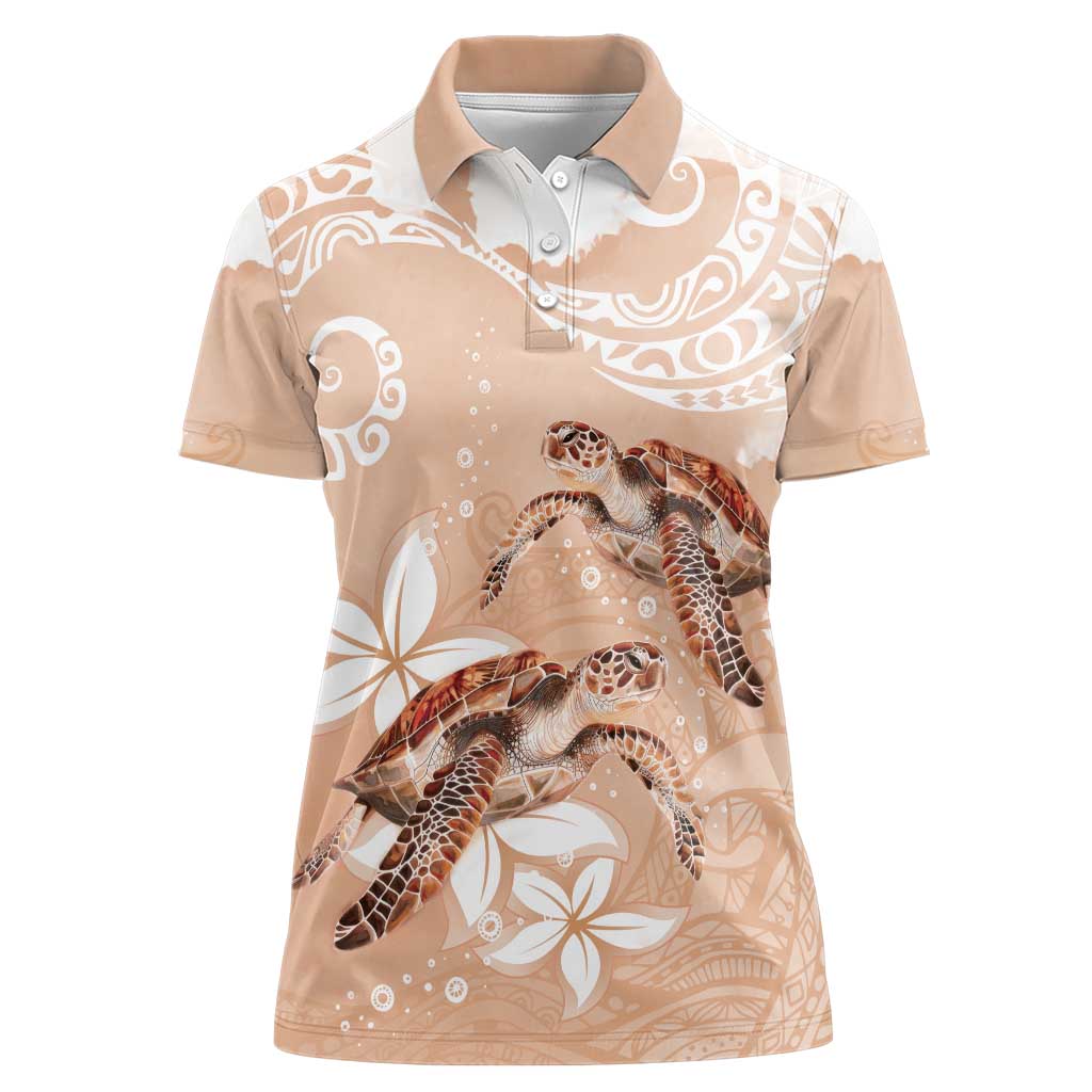 Happy Valentine's Day Polynesia Women Polo Shirt SeaTurtle Couple Polynesian - Desert Sand Color