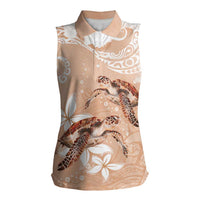 Happy Valentine's Day Polynesia Women Sleeveless Polo Shirt SeaTurtle Couple Polynesian - Desert Sand Color LT14 Female Desert Sand - Polynesian Pride