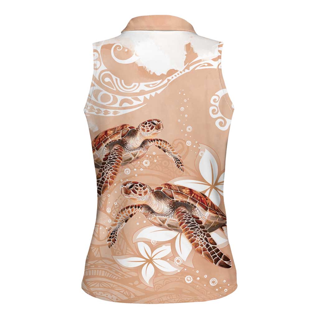 Happy Valentine's Day Polynesia Women Sleeveless Polo Shirt SeaTurtle Couple Polynesian - Desert Sand Color LT14 - Polynesian Pride