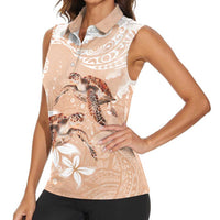 Happy Valentine's Day Polynesia Women Sleeveless Polo Shirt SeaTurtle Couple Polynesian - Desert Sand Color LT14 - Polynesian Pride