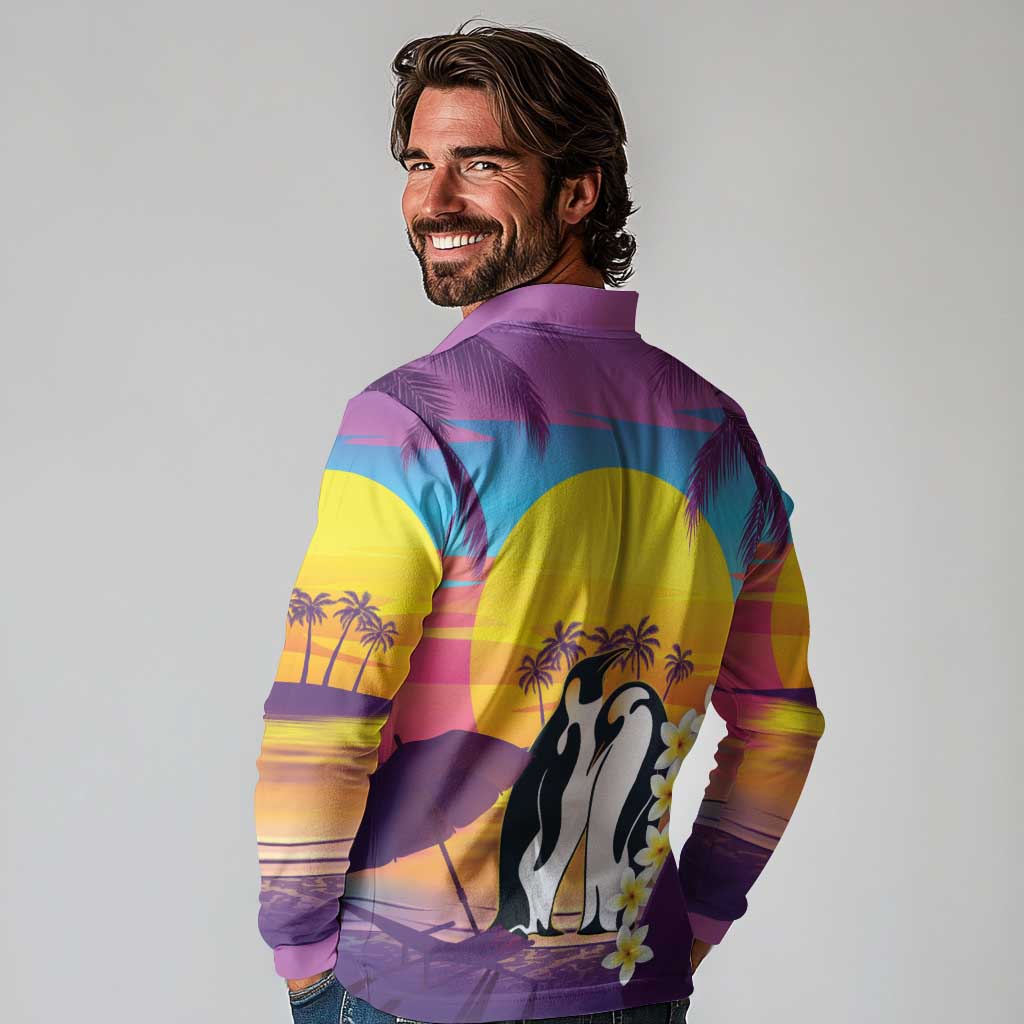 Hawaii Penguin Couple Long Sleeve Polo Shirt You Are My Valentine - Tropical Sunset Vibes