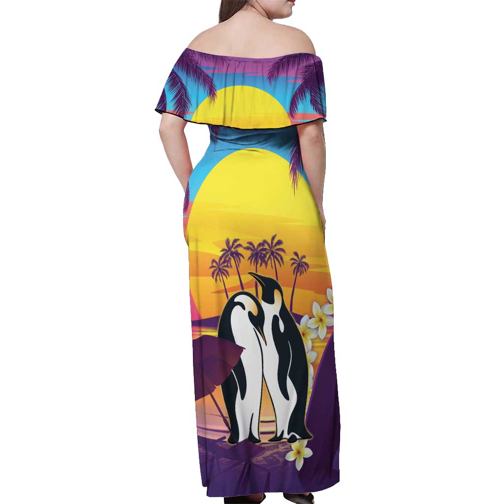 Hawaii Penguin Couple Off Shoulder Maxi Dress You Are My Valentine - Tropical Sunset Vibes