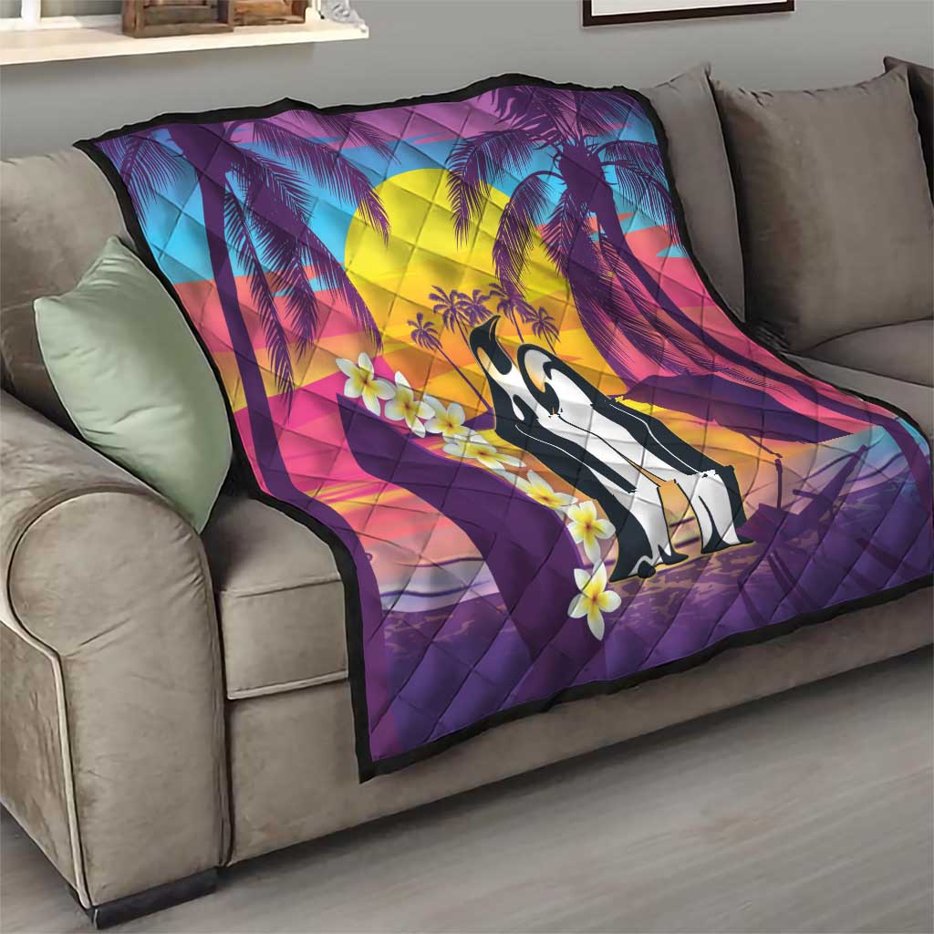 Hawaii Penguin Couple Quilt You Are My Valentine - Tropical Sunset Vibes