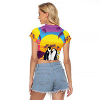 Hawaii Penguin Couple Raglan Cropped T Shirt You Are My Valentine - Tropical Sunset Vibes