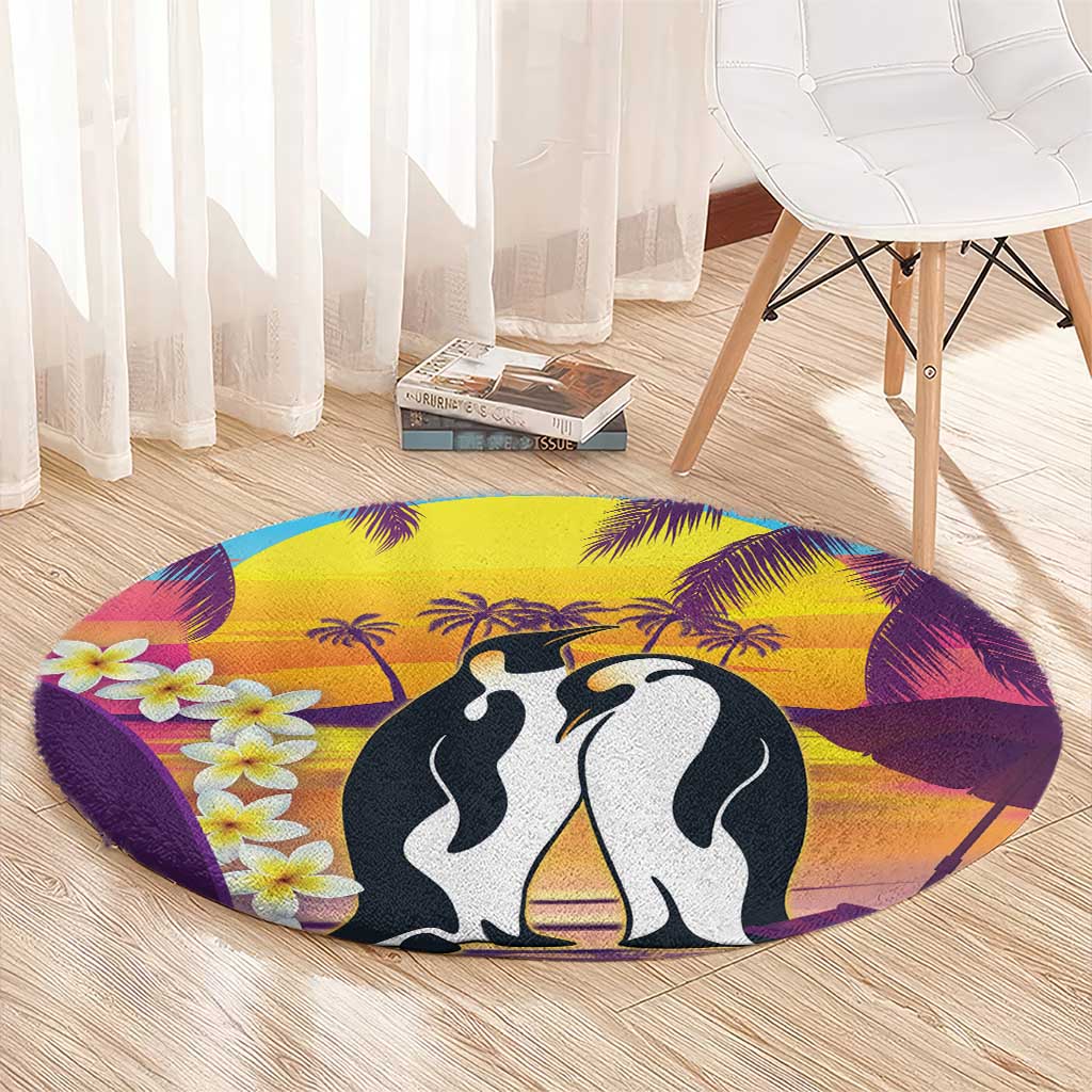 Hawaii Penguin Couple Round Carpet You Are My Valentine - Tropical Sunset Vibes