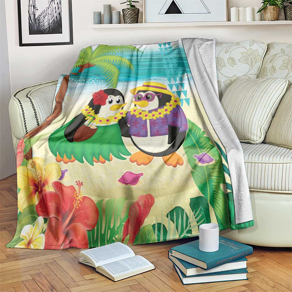 Hawaii Penguin Couple Blanket Hawaiian Kakau - Tropical Summer Vibes