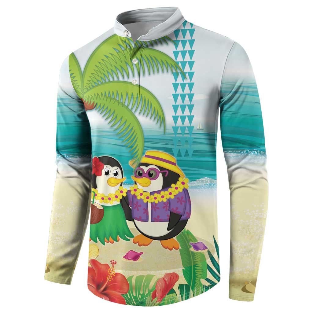 Hawaii Penguin Couple Button Sweatshirt Hawaiian Kakau - Tropical Summer Vibes