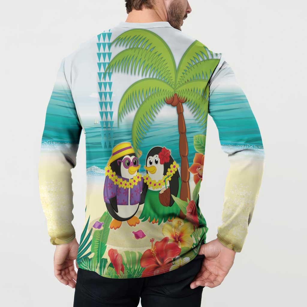 Hawaii Penguin Couple Button Sweatshirt Hawaiian Kakau - Tropical Summer Vibes