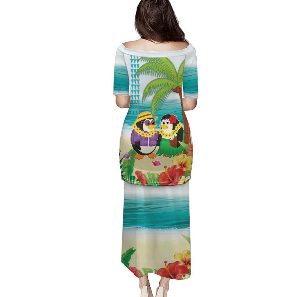 Hawaii Penguin Couple Puletasi Hawaiian Kakau - Tropical Summer Vibes