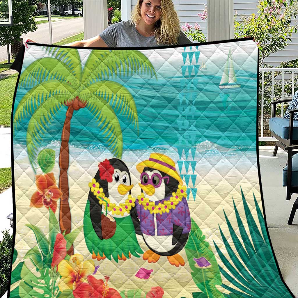 Hawaii Penguin Couple Quilt Hawaiian Kakau - Tropical Summer Vibes