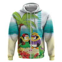 Hawaii Penguin Couple Zip Hoodie Hawaiian Kakau - Tropical Summer Vibes