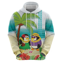 Hawaii Penguin Couple Zip Hoodie Hawaiian Kakau - Tropical Summer Vibes