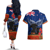 New Zealand ANZAC Day Couples Matching Off The Shoulder Long Sleeve Dress and Hawaiian Shirt 25 April Last Post Camouflage With Poppies LT14 - Polynesian Pride