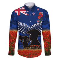 New Zealand ANZAC Day Family Matching Short Sleeve Bodycon Dress and Hawaiian Shirt 25 April Last Post Camouflage With Poppies LT14 Dad's Shirt - Long Sleeve Blue - Polynesian Pride