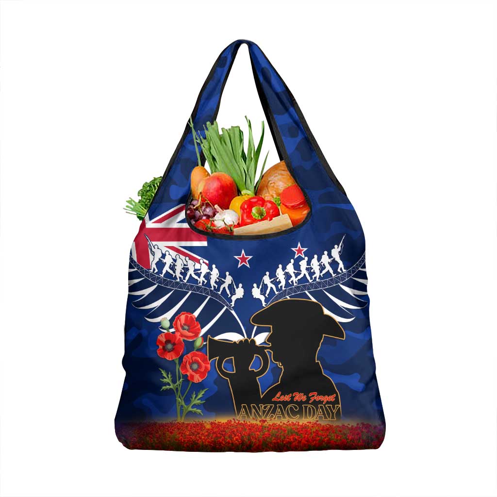 New Zealand ANZAC Day Grocery Bag 25 April Last Post Camouflage With Poppies LT14 1-pack One Size Blue - Polynesian Pride