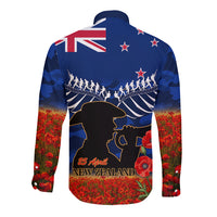 New Zealand ANZAC Day Long Sleeve Button Shirt 25 April Last Post Camouflage With Poppies LT14 - Polynesian Pride