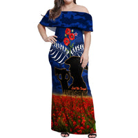 New Zealand ANZAC Day Off Shoulder Maxi Dress 25 April Last Post Camouflage With Poppies LT14 Women Blue - Polynesian Pride