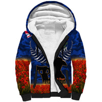 New Zealand ANZAC Day Sherpa Hoodie 25 April Last Post Camouflage With Poppies LT14 Unisex Blue - Polynesian Pride