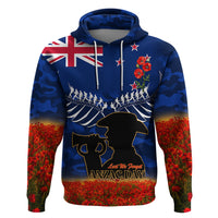 New Zealand ANZAC Day Zip Hoodie 25 April Last Post Camouflage With Poppies LT14 Pullover Hoodie Blue - Polynesian Pride