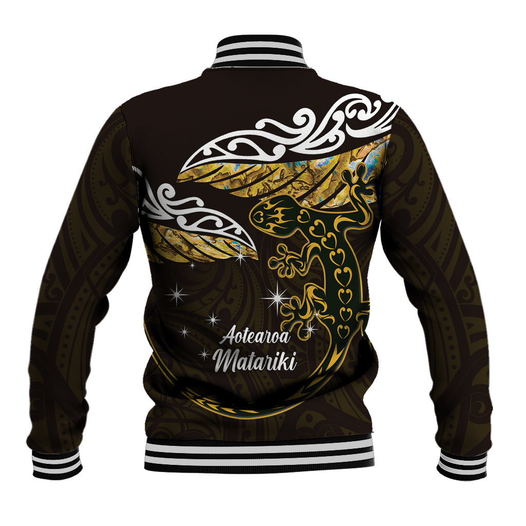 New Zealand Matariki Baseball Jacket Maori New Year Silver Fern And Lizard - Gold LT14 - Polynesian Pride