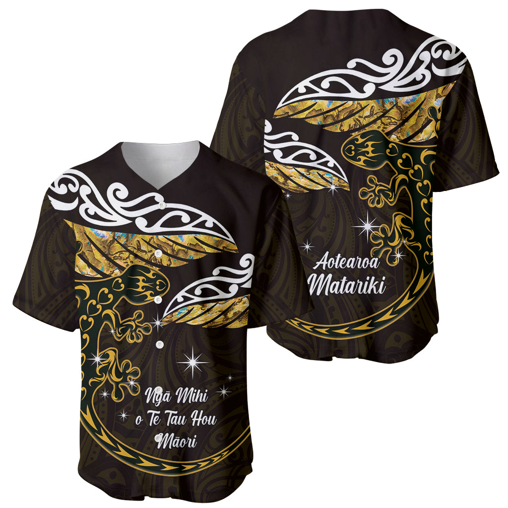 New Zealand Matariki Baseball Jersey Maori New Year Silver Fern And Lizard - Gold LT14 - Polynesian Pride