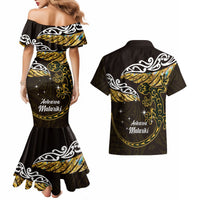 New Zealand Matariki Couples Matching Mermaid Dress and Hawaiian Shirt Maori New Year Silver Fern And Lizard - Gold LT14 - Polynesian Pride