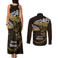 New Zealand Matariki Couples Matching Tank Maxi Dress and Long Sleeve Button Shirt Maori New Year Silver Fern And Lizard - Gold LT14 - Polynesian Pride