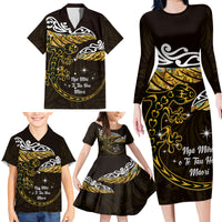 New Zealand Matariki Family Matching Long Sleeve Bodycon Dress and Hawaiian Shirt Maori New Year Silver Fern And Lizard - Gold LT14 - Polynesian Pride