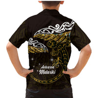 New Zealand Matariki Family Matching Mermaid Dress and Hawaiian Shirt Maori New Year Silver Fern And Lizard - Gold LT14 - Polynesian Pride