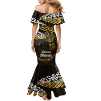New Zealand Matariki Family Matching Mermaid Dress and Hawaiian Shirt Maori New Year Silver Fern And Lizard - Gold LT14 - Polynesian Pride