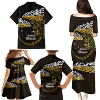 New Zealand Matariki Family Matching Puletasi and Hawaiian Shirt Maori New Year Silver Fern And Lizard - Gold LT14 - Polynesian Pride