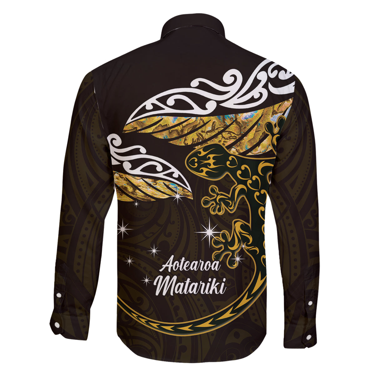 New Zealand Matariki Family Matching Puletasi and Hawaiian Shirt Maori New Year Silver Fern And Lizard - Gold LT14 - Polynesian Pride